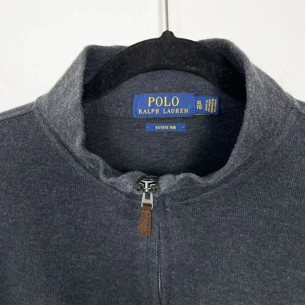 Polo Ralph Lauren Mens Estate‎ Rib 1/4 Zip Pullover Sweater Color Pony XL Gray